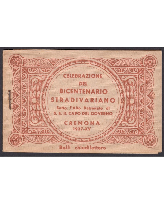 F-EX5328 ITALIA ITALY CINDERELLA. ORIGINAL BOOKLED STRADIVARIUS CREMONA 1937.