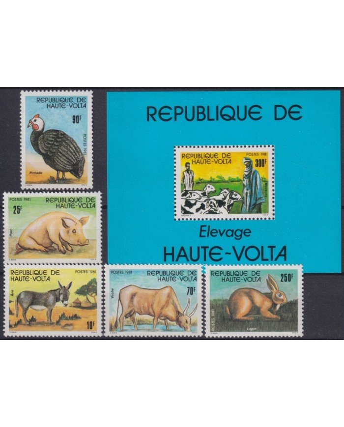 F-EX19379 UPPER VOLTA BURKINA FASSO HAUTE VOLTA MNH 1981 BIRD DONKEY RABBIT BULL