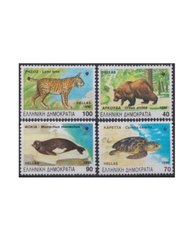 F-EX19619 GREECE GRECIA MNH 1990 ENDANGERED FAUNA TURTLE LYNX BEAR PHOCA FELINE.