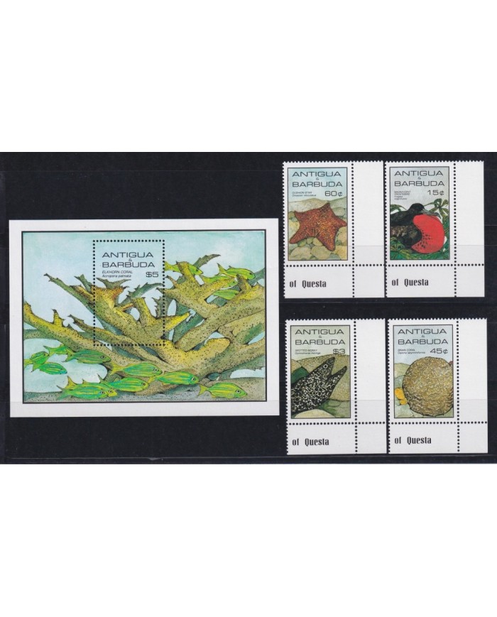 F-EX20382 ANTIGUA & BARBUDA MNH 1985 SEA MARINE WILDLIFE FISH CORAL SHELL CONCHAS.