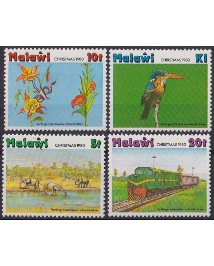 F-EX20493 MALAWI MNH 1980 CHRISTMAS FLOWER RAILROAD CAO BIRD
