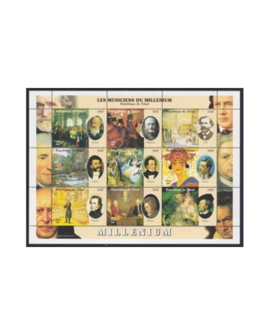 F-EX20574 CHAD TCHAD MNH 2000 MUSIC PAGANINI WAGNER STRAUSS BRAHMS VERDI PUCCINI SCHUBERT.