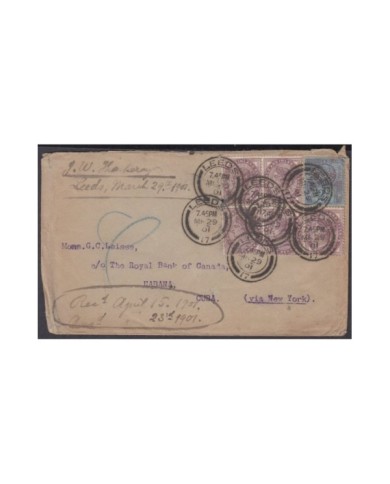 PREFI-624 ENGLAND UK. 1901. REGISTERED COVER TO HAVANNA. PERFINS STAMPS.