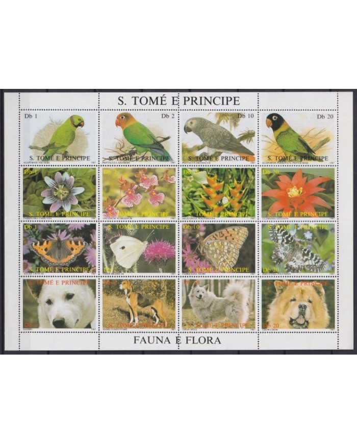 F-EX20028 SAO TOME E PRINCIPE MNH 1987 BIRD AVES PAJAROS OISEAUX BUTTERFLIES MARIPOSAS DOG PERROS