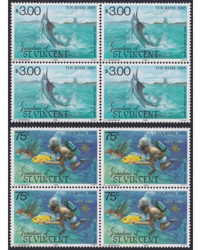 F-EX20929 GRENADINES ST VINCET MNH 1985 BLOCK 4 TOURISM MARLIN FISH MARINE WILDLIFE CORAL PECES.