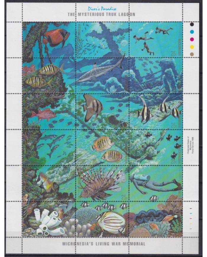 F-EX20024 MICRONESIA IS MNH 1988 SEA MARINE WILDLIFE FISH SHELL CORAL PECES.