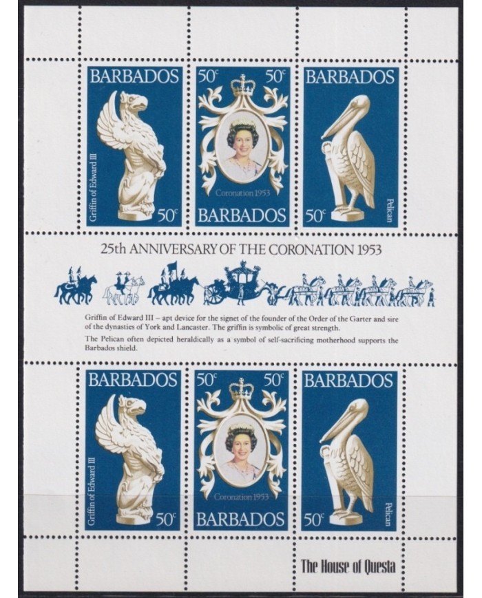 F-EX21005 BARBADOS MNH 1978 25th CORONATION QUEEN ELIZABETH SILVER JUBILEE.