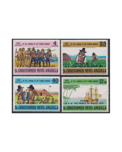 F-EX20946 ST CHRISTOPHER NEVIS ANGUILLA MNH 1973 VISIT WALLES PRINCE SHIP DISCOVERY
