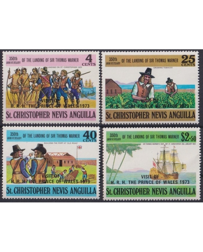F-EX20946 ST CHRISTOPHER NEVIS ANGUILLA MNH 1973 VISIT WALLES PRINCE SHIP DISCOVERY