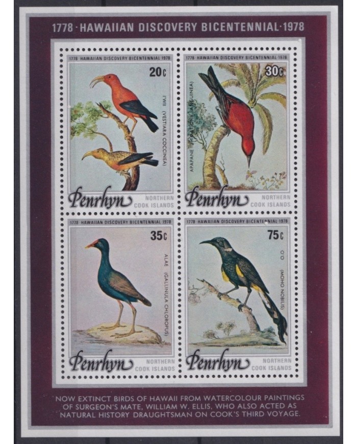F-EX21130 PENRHYN MNH 1978 AVES PAJAROS BIRD OISEAUX VÖGEL BLOCK HAWAII DISCOVERY.