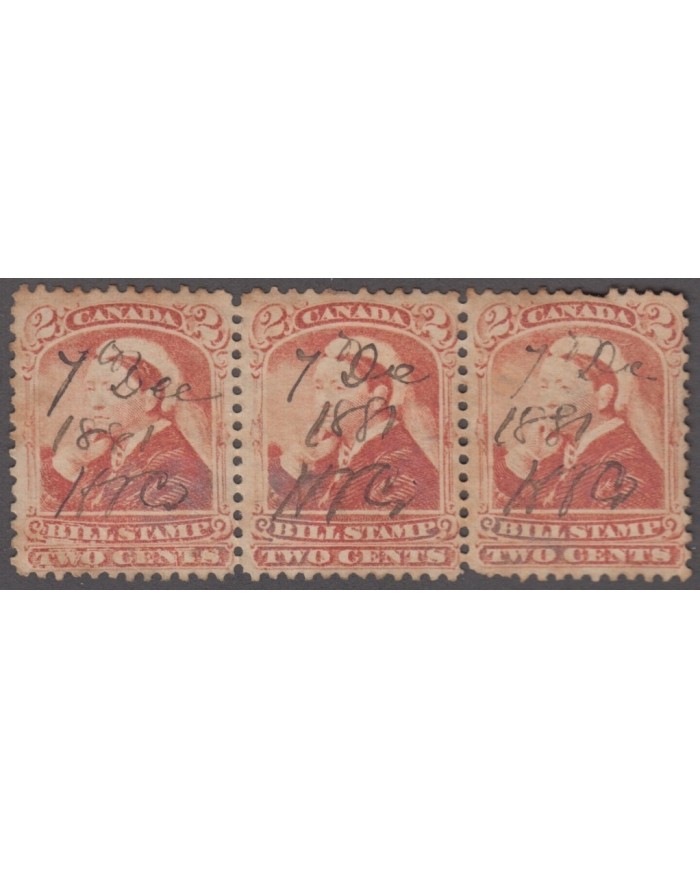 F-EX3517 CANADA REVENUE VICTORIA QUEEN. 2c. TIRA DE 3.