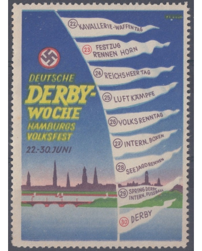 F-EX3602 GERMANY ALEMANIA CINDERELLA 1939 DERBY WOCHE HAMBURG POSTER 55x75mm NO GUM