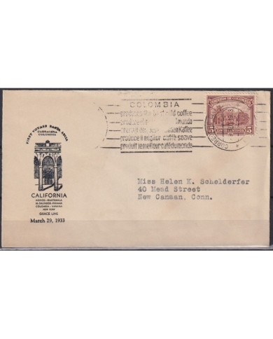 F-EX21412 COLOMBIA 1933 FIRST VOYAGE SANTA LUCIA SHIP GRACE LINE.