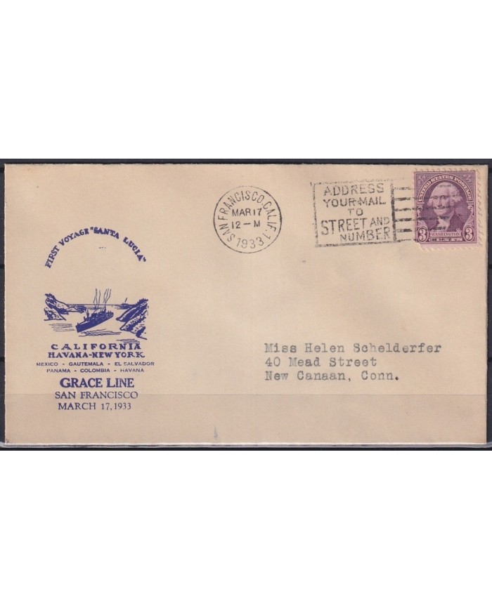 F-EX21415 US SAN FRANCISCO 1933 FIRST VOYAGE SANTA LUCIA SHIP GRACE LINE.