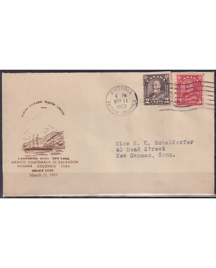 F-EX21418 CANADA 1933 FIRST VOYAGE SANTA LUCIA SHIP GRACE LINE