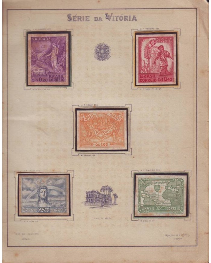 E4574 BRAZIL IMPERFORATED PROOF VICTORY SET 1945