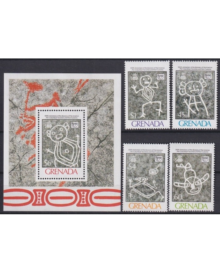 F-EX21295 GRENADA MNH UPAE INDIAN DRAWING DISCOVERY COLUMBUS COLON.