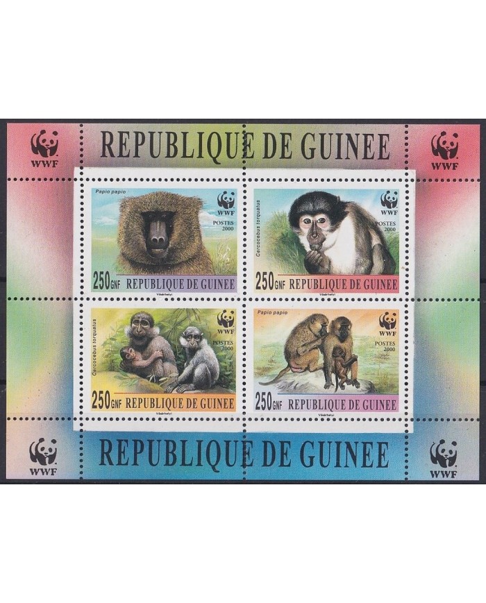 F-EX21299 GUINEE GUINEA MNH 1989 WWF MONKEY SHEET.
