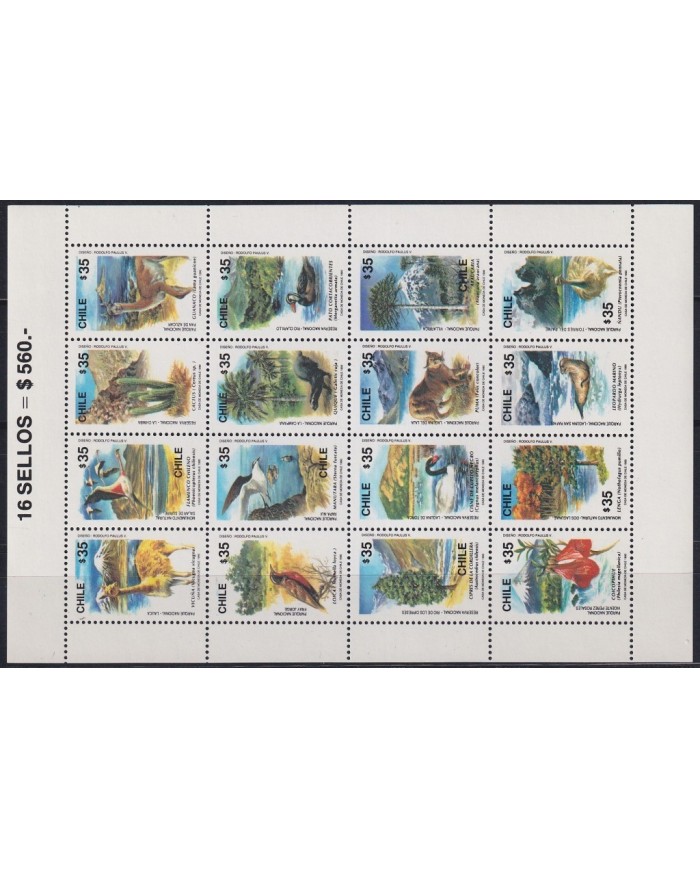 F-EX21537 CHILE MNH 1990 WILDLIFE ENDANGERED BIRD AVES OISEAUX PUMA ÑANDU.