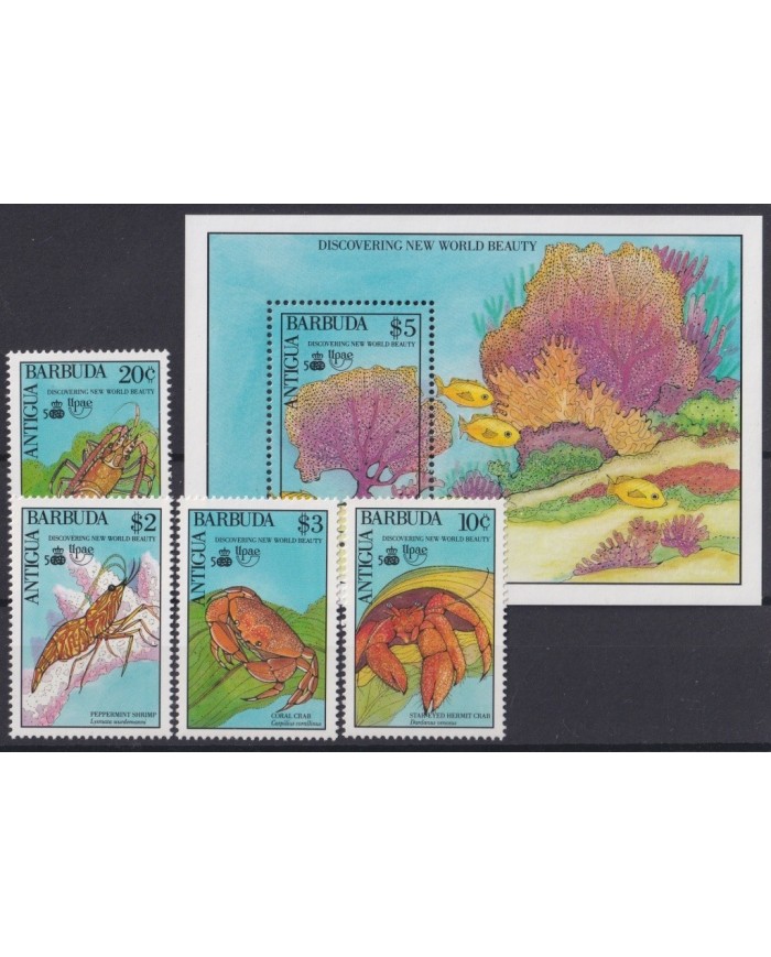 F-EX21567 ANTIGUA BARBUDA MNH 1990 UPAE DISCOVERY DISCOVERY CORAL LOBSTER.
