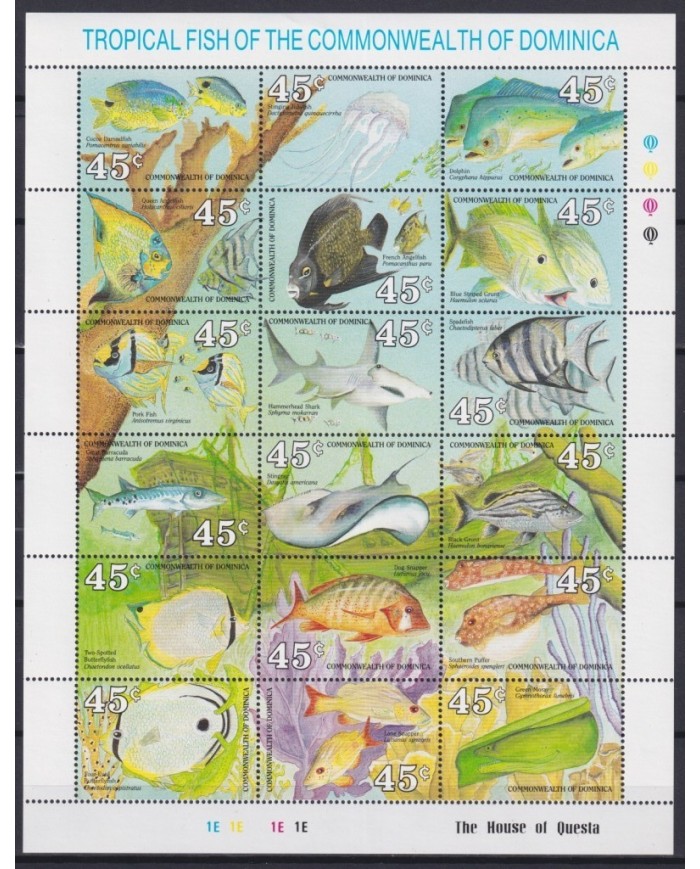 F-EX20070 DOMINICA MNH 1990 MARINE WILDLIFE FISH CORAL UNDERWATER SHIP.