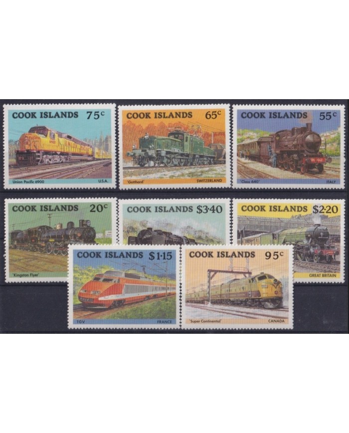 F-EX21599 COOK IS MNH 1985 RAILROAD RAILWAYS FERROCARRIL TRAIN LOCOMOTIVE.