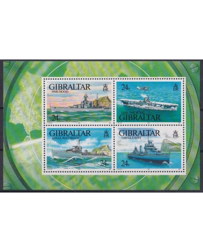 F-EX21732 GIBRALTAR MNH 1993 BARCOS DE COMBATE BATTLESHIP SHIP SHEET