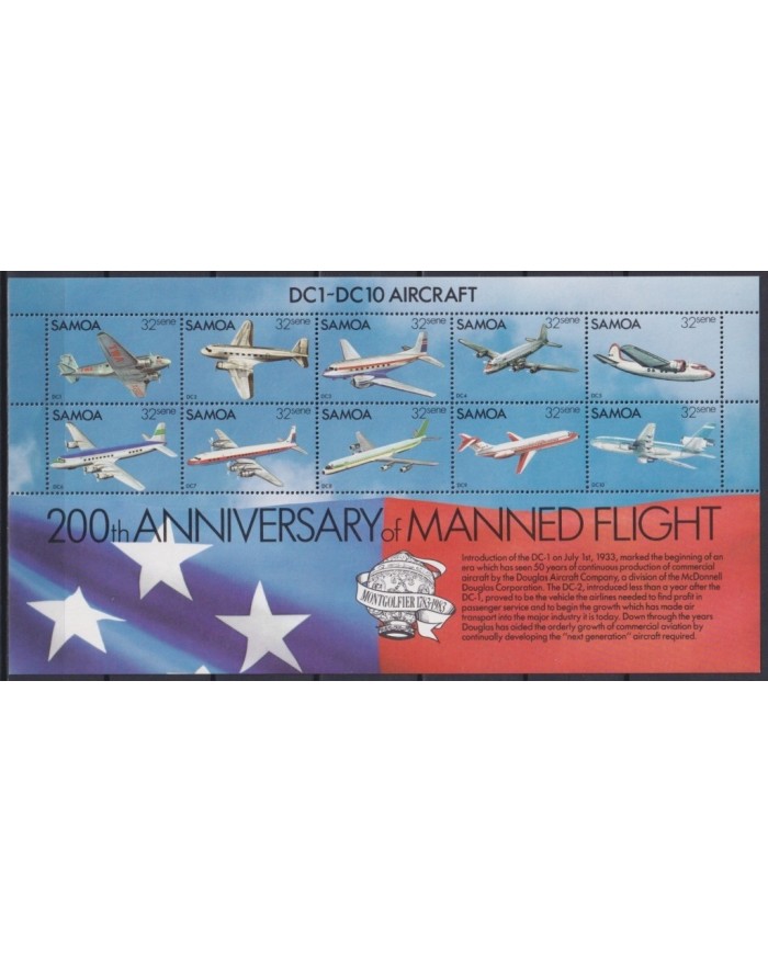 F-EX20038 SAMOA MNH 1983 AVION AIRPLANE AIRSHIP 200 ANIV MANNED FLIGHT.