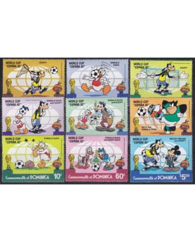 F-EX21879 DOMINICA 1982 SPAIN SOCCER WORLD CUP DISNEY GOOFY DONALD MICKEY MOUSE.