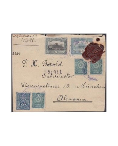 F-EX3835 PARAGUAY FRONT COVER REGISTERED TO GERMANY 1908.