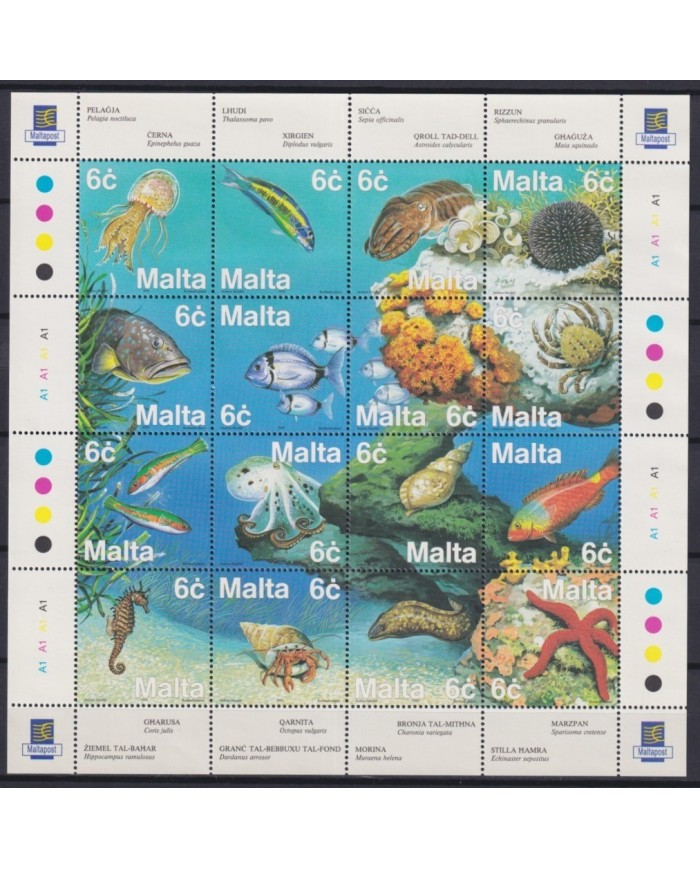 F-EX20056 MALTA MNH 1999 FAUNA SEA MARINE WILDLIFE FISH SHELL CRAB CORAL STARFISH