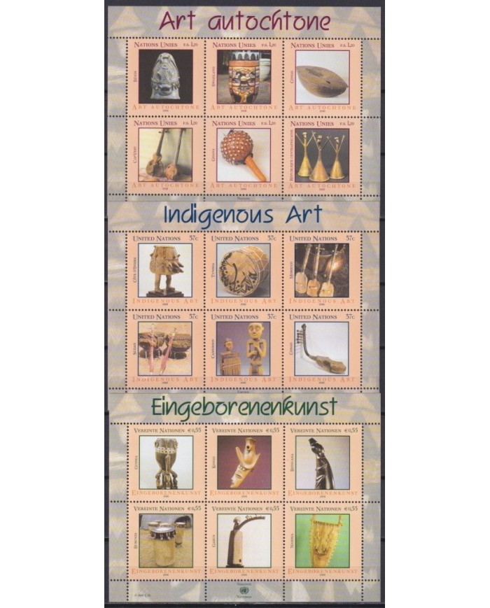 F-EX21874 UNITED NATION NU ONU MNH 2006 INDIGENOUS ART INDIAN 3 SHEET.