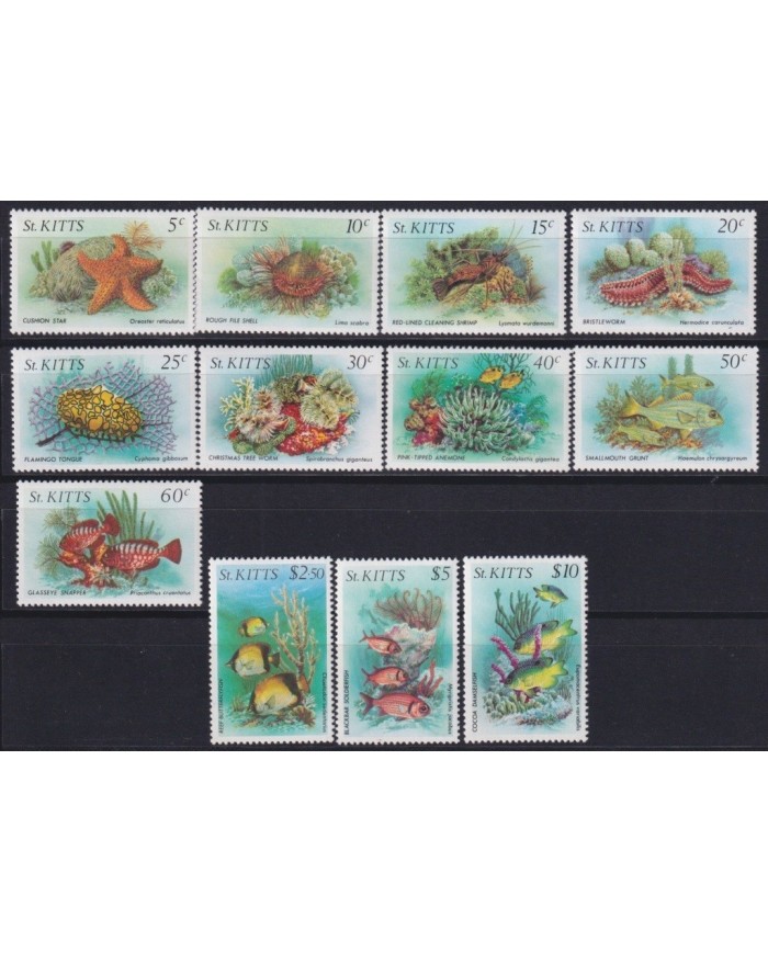 F-EX22077 ST KITTS MNH 1984 SEA MARINE WILDLIFE FISH SHELL CORAL PECES