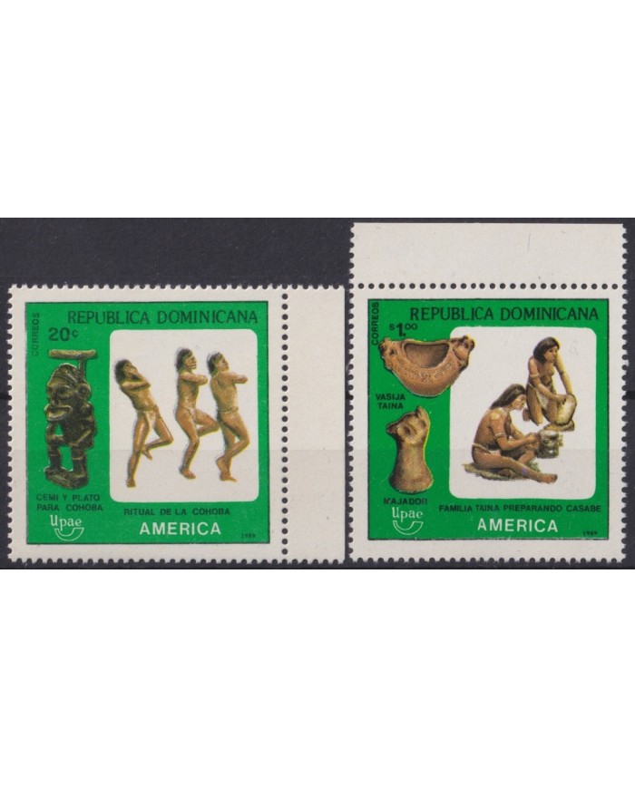 F-EX21978 DOMINICAN DOMINICANA MNH 1989 AMERICA UPAE UPAEP INDIAN ARCHEOLOGY DISCOVERY.