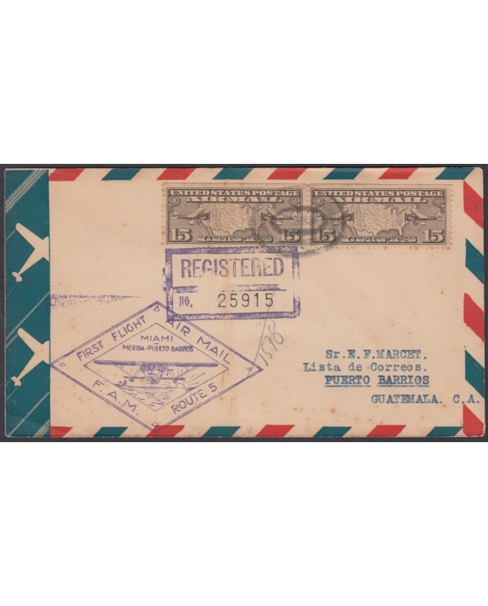 F-EX3879 US 1931. DIC 4. FIRST FLIGHT MIAMI - BARRIOS, GUATEMALA.