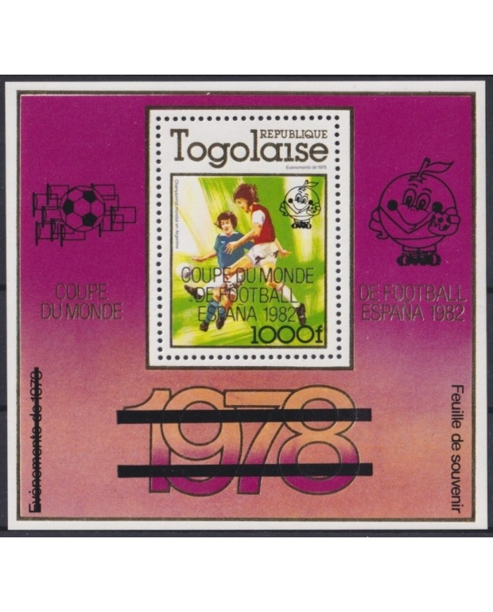F-EX22250 TOGO MH 1982 SURCHARGE SHEET OF 1978 SPAIN WORLD CUP SOCCER FUTBOL
