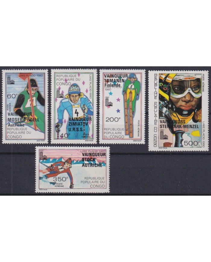 F-EX22273 CONGO MNH 1980 WINTER OLYMPIC GAMES LAKE PLACID SKI OVERPRING.