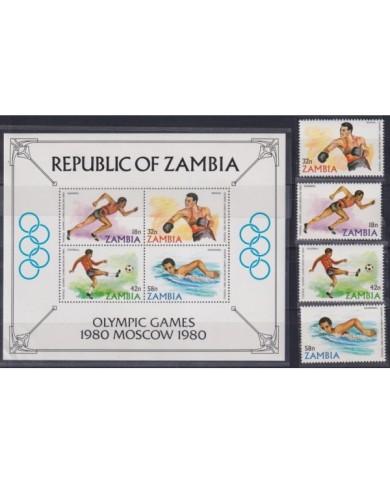 F-EX22478 ZAMBIA MNH 1980 MOSCOW OLYMPIC GAMES ATHLETICS BOXING SOCCER