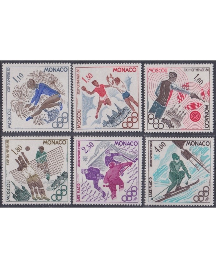 F-EX22288 MONACO MNH 1980 MOSCOW OLYMPIC GAMES + WINTER LAKE PLACID SKI