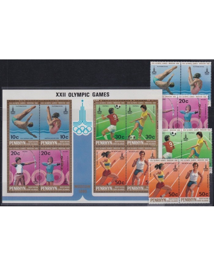 F-EX22459 PENRHYN MNH 1980 MOSCOW OLYMPIC GAMES SWIMMING ATHLETICS SOCCER.