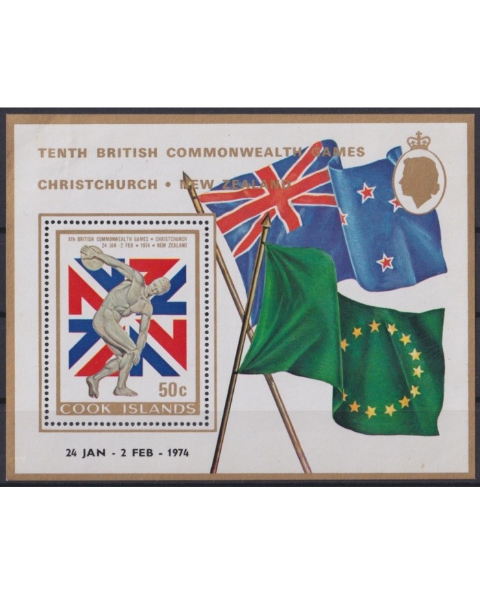 F-EX22512 COOK IS MNH 1974 CONMONWEALTH GAMES NEW ZEALAND SHEET.