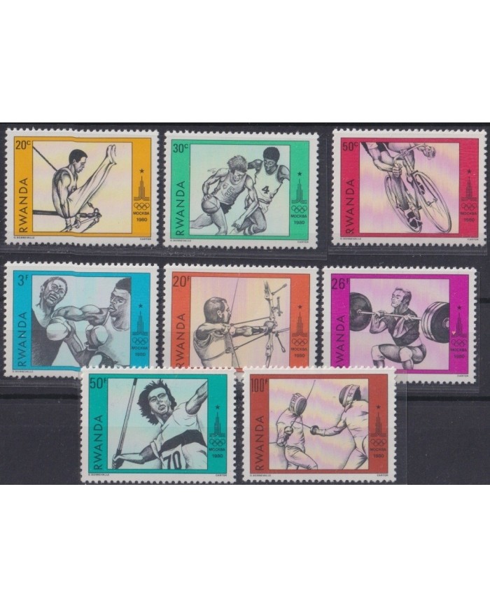F-EX22488 RWANDA MNH 1980 MOSCOW OLYMPIC GAMES ATHLETICS BOXING FENCING