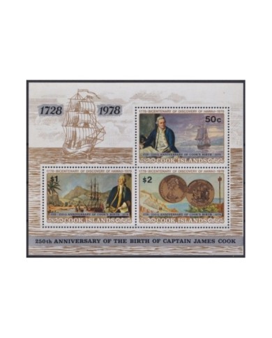 F-EX22518 COOK IS MNH 1978 OVERPRINT 250 ANIV OF CAPTAIN COOK SHIP COIN.