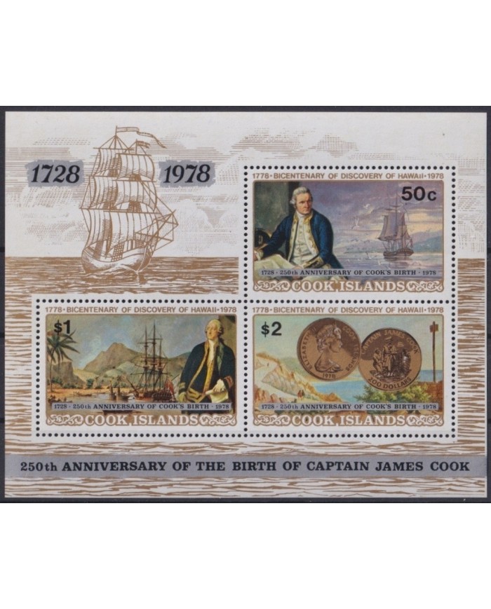 F-EX22518 COOK IS MNH 1978 OVERPRINT 250 ANIV OF CAPTAIN COOK SHIP COIN.