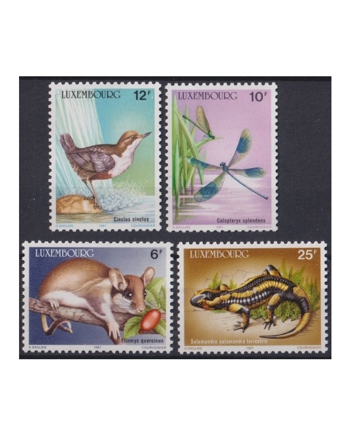 F-EX22613 LUXEMBURG LUXEMBURGO MNH 1987 FAUNA SALAMANDRA DRAGONFLY BIRD RAT.