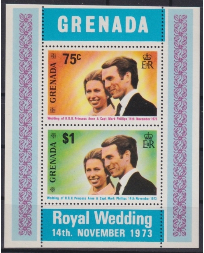 F-EX22658 GRENADA MNH 1973 SHEET ROYAL WEDDING ANNE