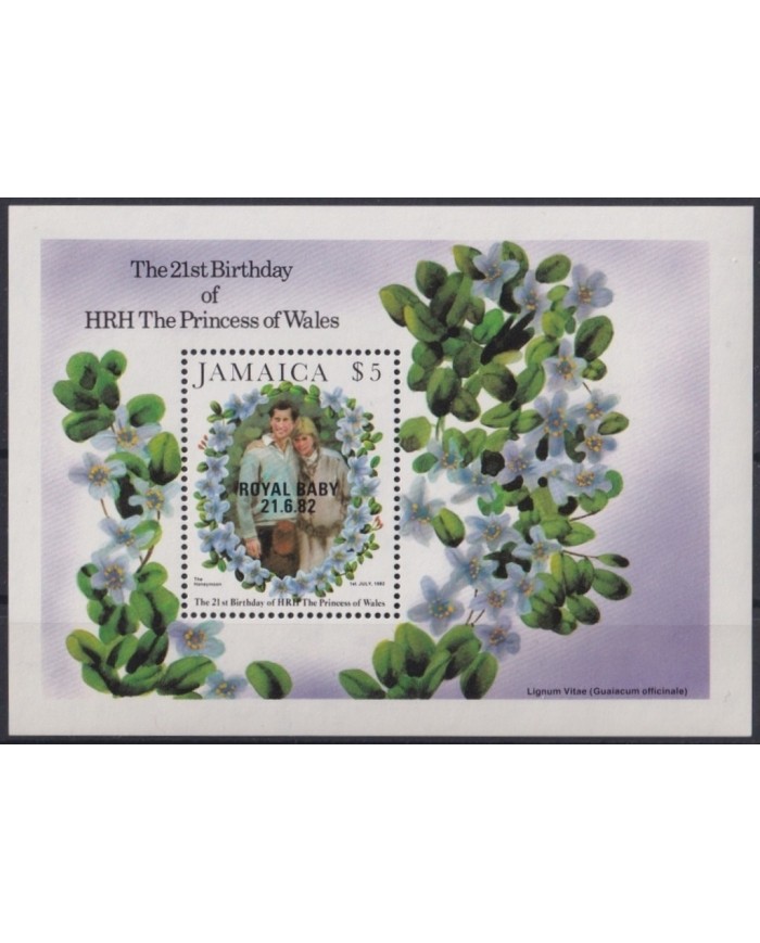 F-EX22661 JAMAICA MNH 1982 SHEET OVERPRINT ROYAL BABY BIRTHDAY PRINCESS OF WALES LADY DIANA.