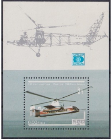 F-EX22681 CAMBODIA MNH HISTORY OF AVION AIRPLANE SIKORSKY HAFNIA HELICOPTER.