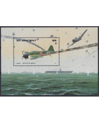 F-EX22685 ST VINCENT MNH SHEET WWII BATTLE OF THE JAVA SEA AVION AIRPLANE