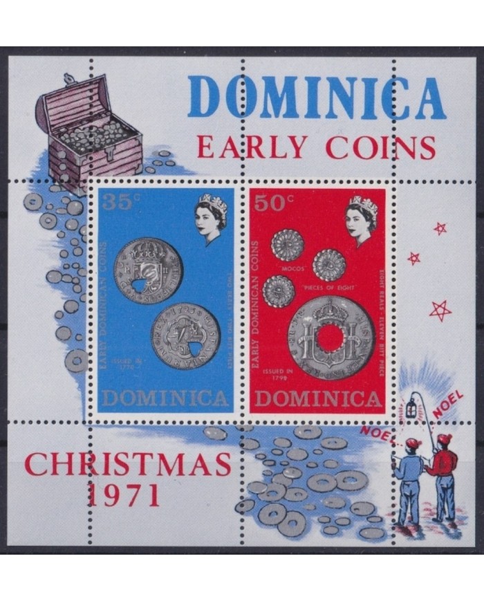 F-EX22224 DOMINICA MNH 1971 SHEET CHRISTMAS NAVIDADES EARLY COIN TREASURE